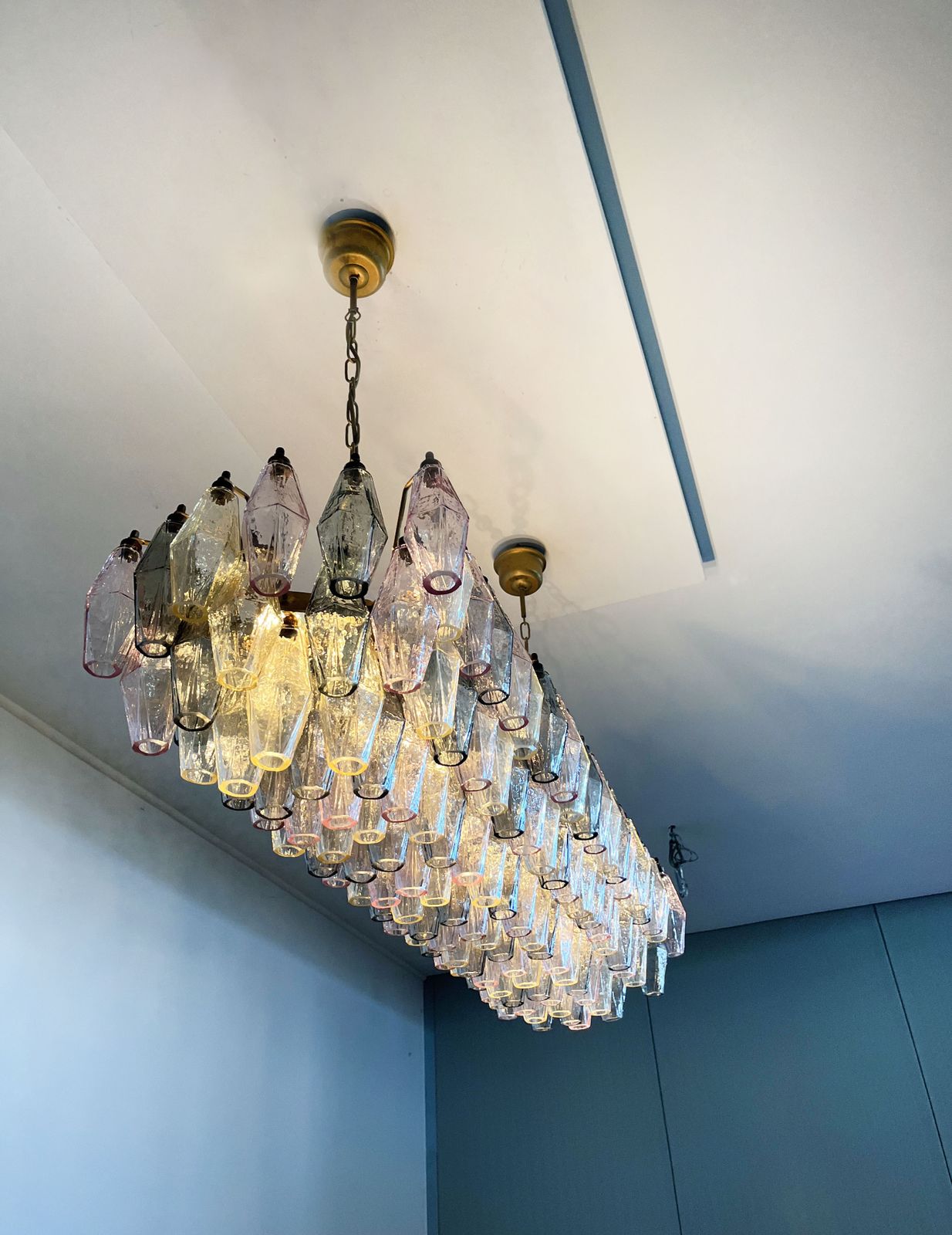 Elegant Murano Poliedri Chandelier   Carlo Scarpa   138 Multicolored Glasses photo furniture