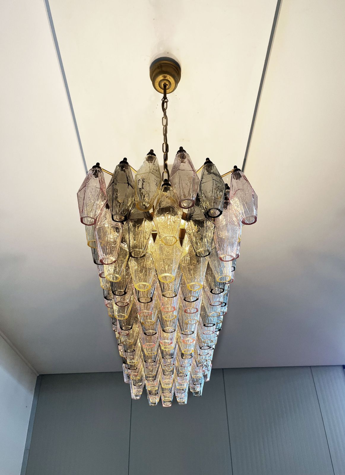 Elegant Murano Poliedri Chandelier   Carlo Scarpa   138 Multicolored Glasses photo vinterior