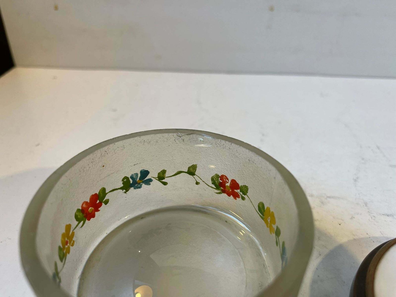Antique French Powder Trinket In Hand Painted Porcelain & Glass photo vintage