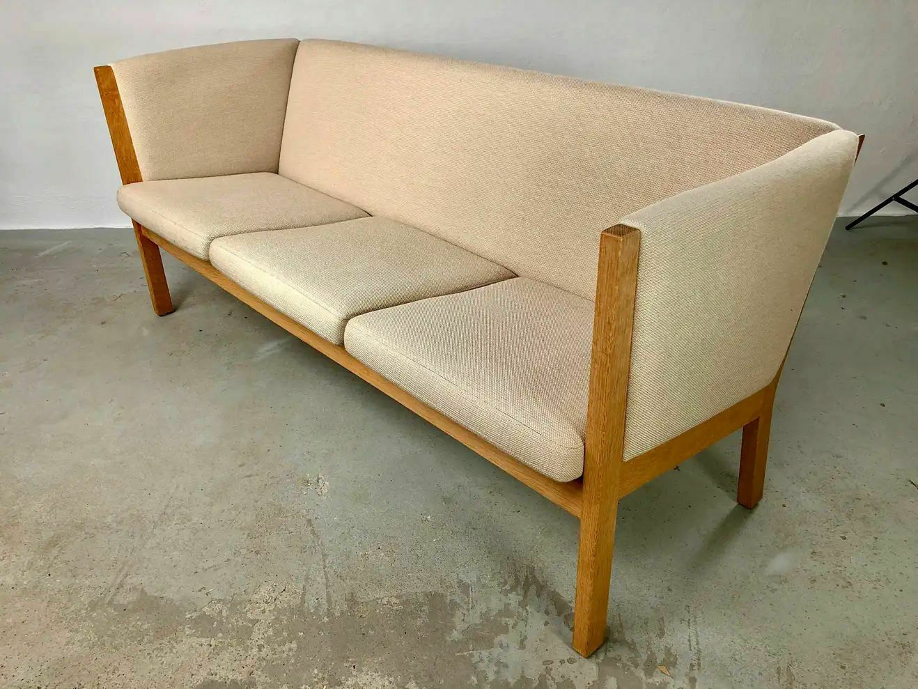 Danish Hans J. Wegner Three Seat Sofa In Oak And Fabric By Getama photo for sale