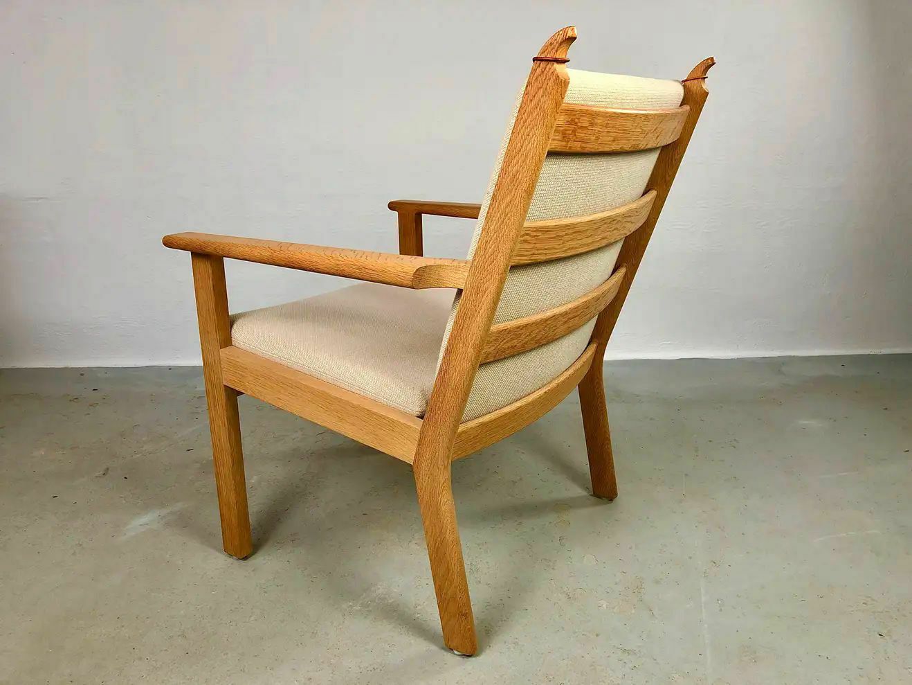 Danish Hans J. Wegner Set Of Two Lounge Chairs In Oak And Fabric By Getama photo buy