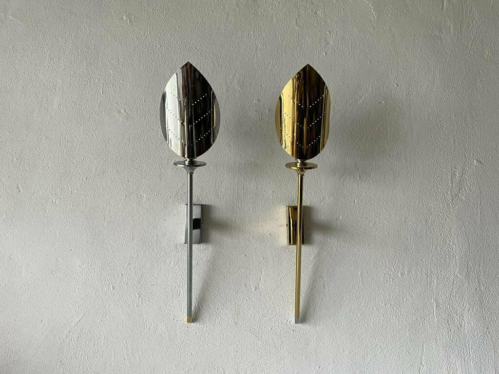Leaf Shaped Gold And Chrome Pair Of Sconces By Baulmann Leuchten, 1980s, Germany