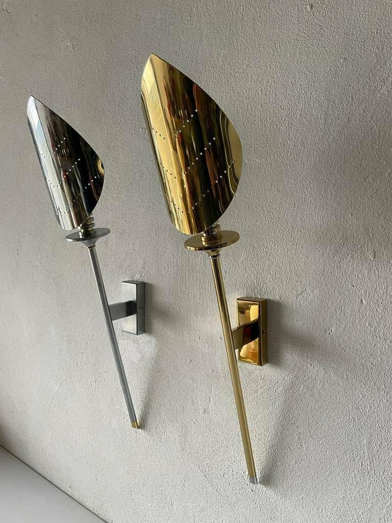 Leaf Shaped Gold And Chrome Pair Of Sconces By Baulmann Leuchten, 1980s, Germany photo vintage