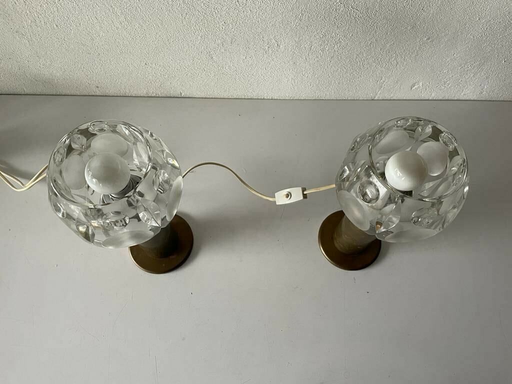 photo furniture Gorgeous Heavy Glass And Antique Brass Body Pair Of Large Table Lamps By Peill Und Putzler, 1960s, Germany