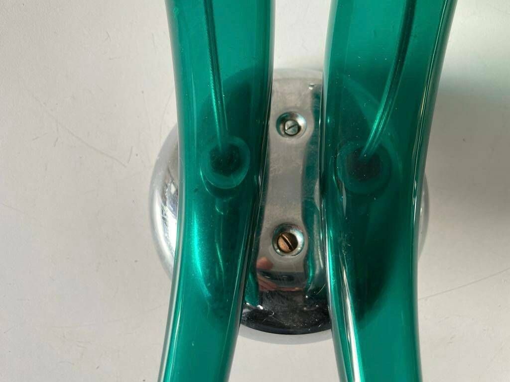 Green Italian Hand Crafted Semi Transparent Murano Glass Pair Of Large Sconces By Veart, 1970s, Italy photo vintage