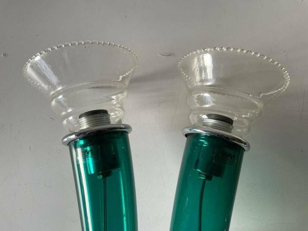 photo furniture Green Italian Hand Crafted Semi Transparent Murano Glass Pair Of Large Sconces By Veart, 1970s, Italy
