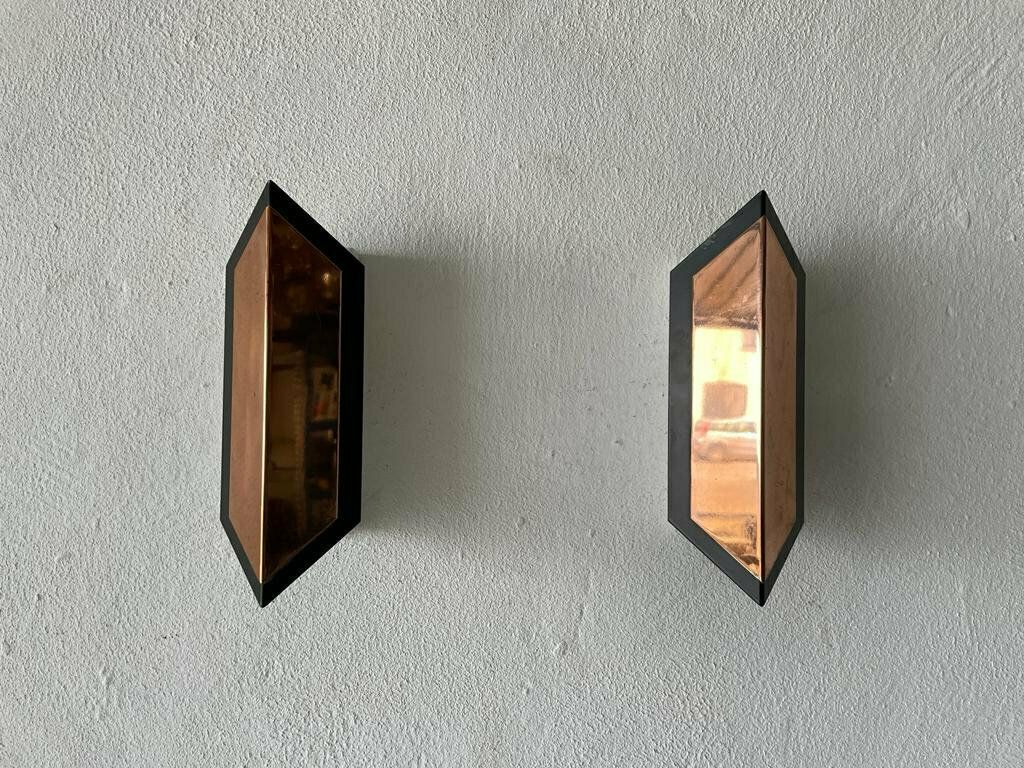 Copper Coloured Geometric Design French Pair Of Sconces, 1950s, France