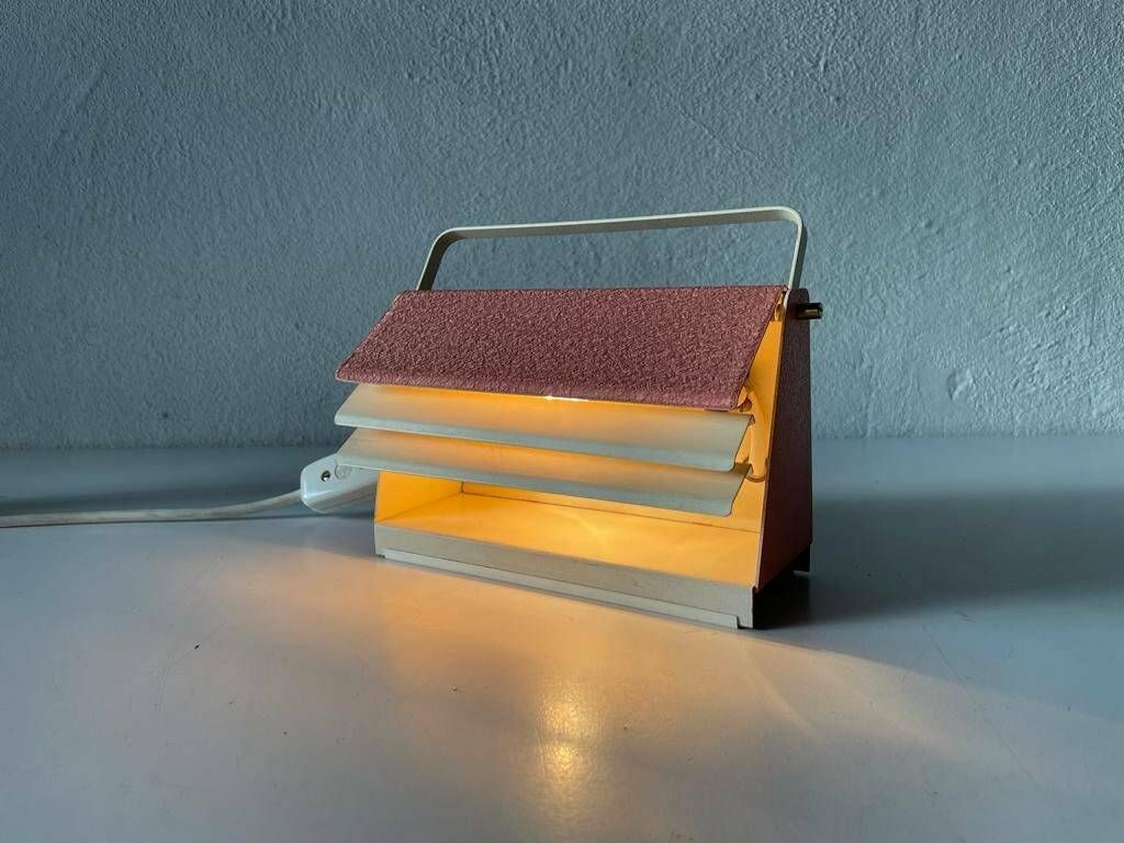 50s Very Rare Mid Century Pink Metal Table Lamp With Handle, 1950s, Germany photo furniture