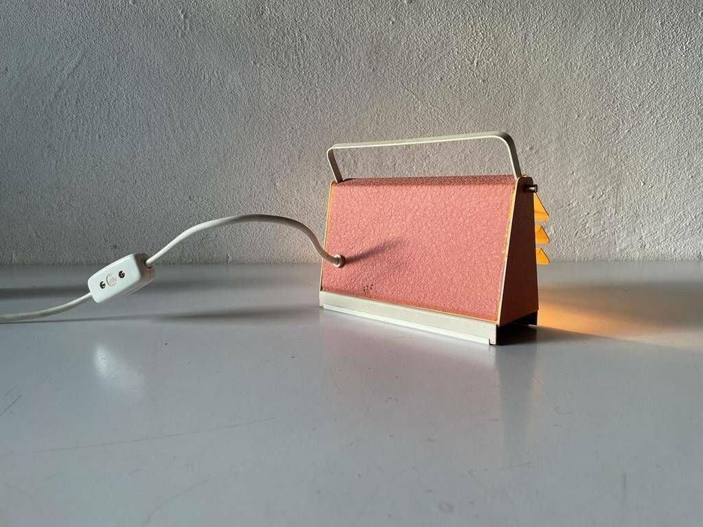 photo for sale 50s Very Rare Mid Century Pink Metal Table Lamp With Handle, 1950s, Germany