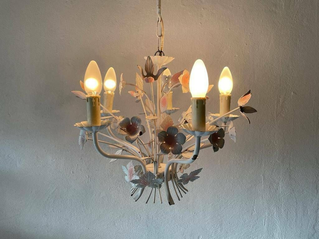 White And Pink Metal Bouquet Design Florentine Chandelier By Hans Kögl, 1970s, Germany photo vinterior