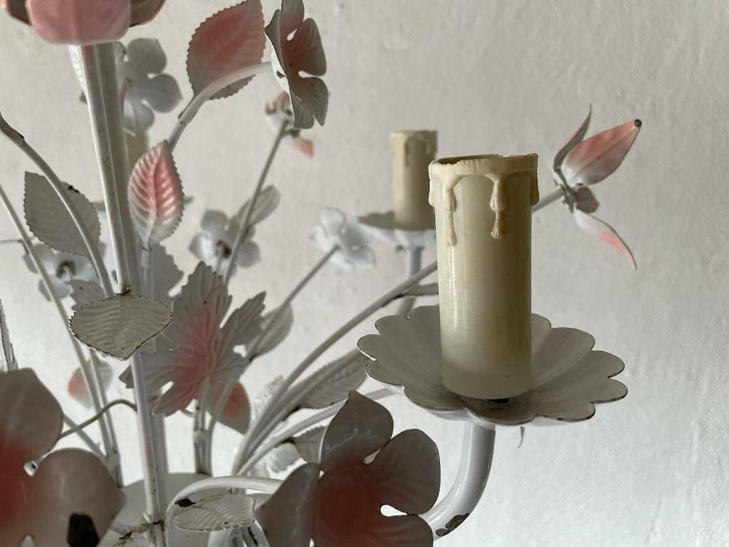 photo for sale White And Pink Metal Bouquet Design Florentine Chandelier By Hans Kögl, 1970s, Germany