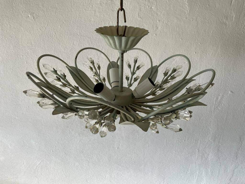 Flower Design Ceiling Lamp With Glass Ornaments By Vereinigte Werkstätten München, 1950s, Germany photo for sale