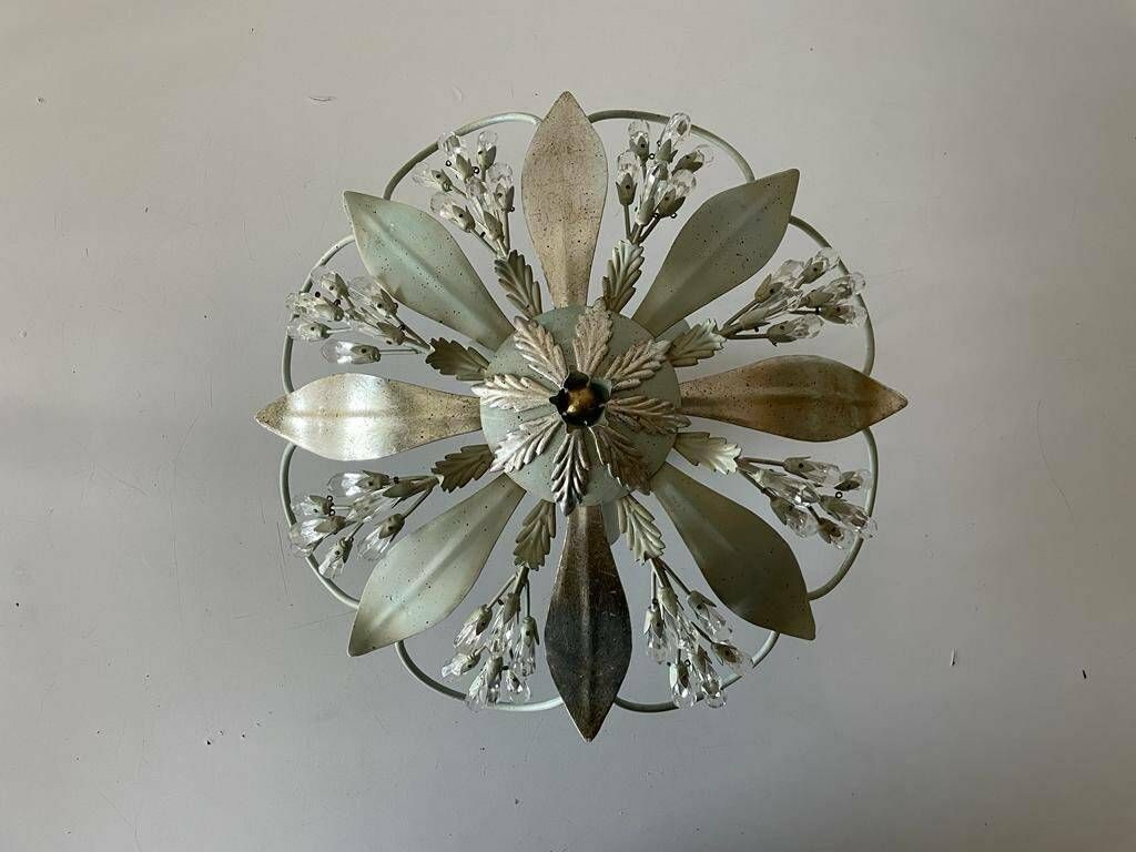 Flower Design Ceiling Lamp With Glass Ornaments By Vereinigte Werkstätten München, 1950s, Germany photo buy