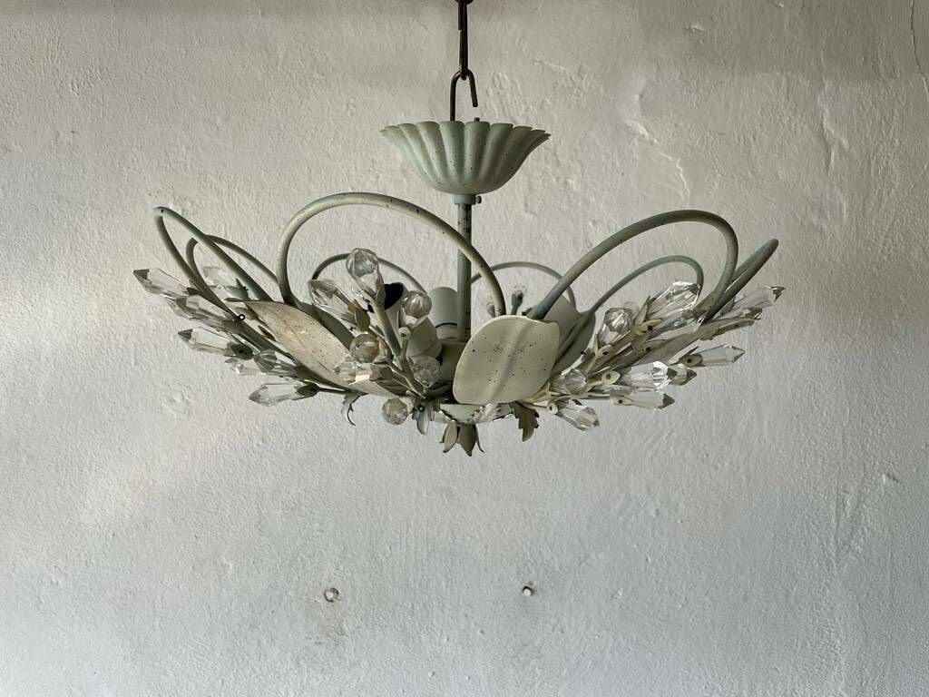 photo for sale Flower Design Ceiling Lamp With Glass Ornaments By Vereinigte Werkstätten München, 1950s, Germany