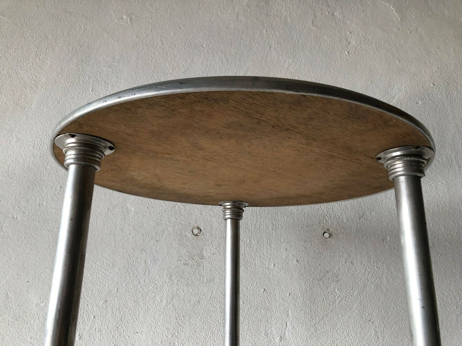 photo furniture French Art Deco Round Aluminum Table With 2 Mirror Surface, 1940s, France