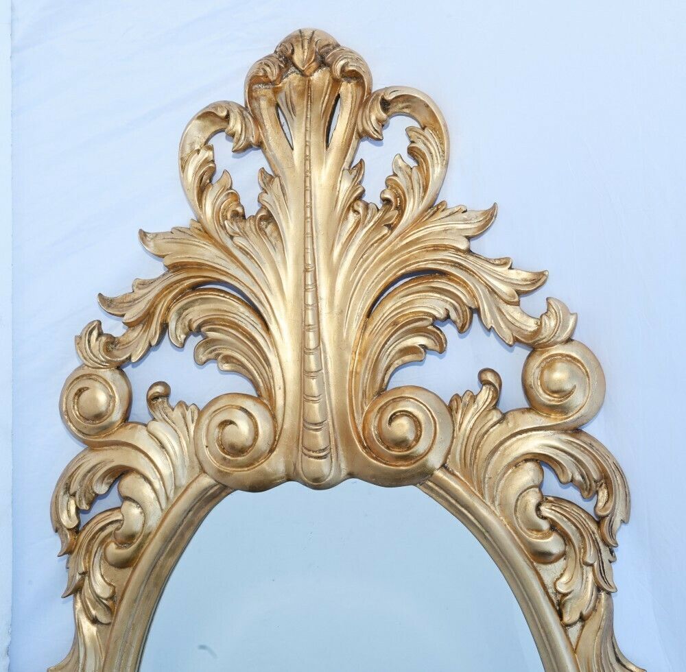Gilt Rococo Mirror Carved Italian Frame Oval Glass photo 875.0