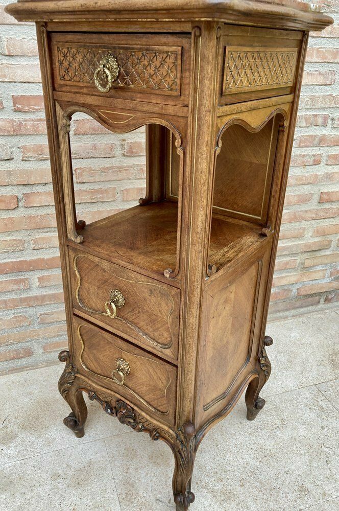photo furniture Spanish Louis XVI Style Wood & Red Marble Nightstands, 1920s, Set Of 2
