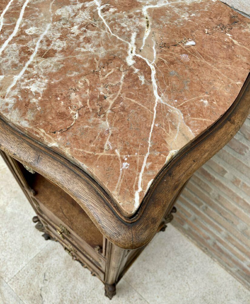 4182.0 Spanish Louis XVI Style Wood & Red Marble Nightstands, 1920s, Set Of 2 photo