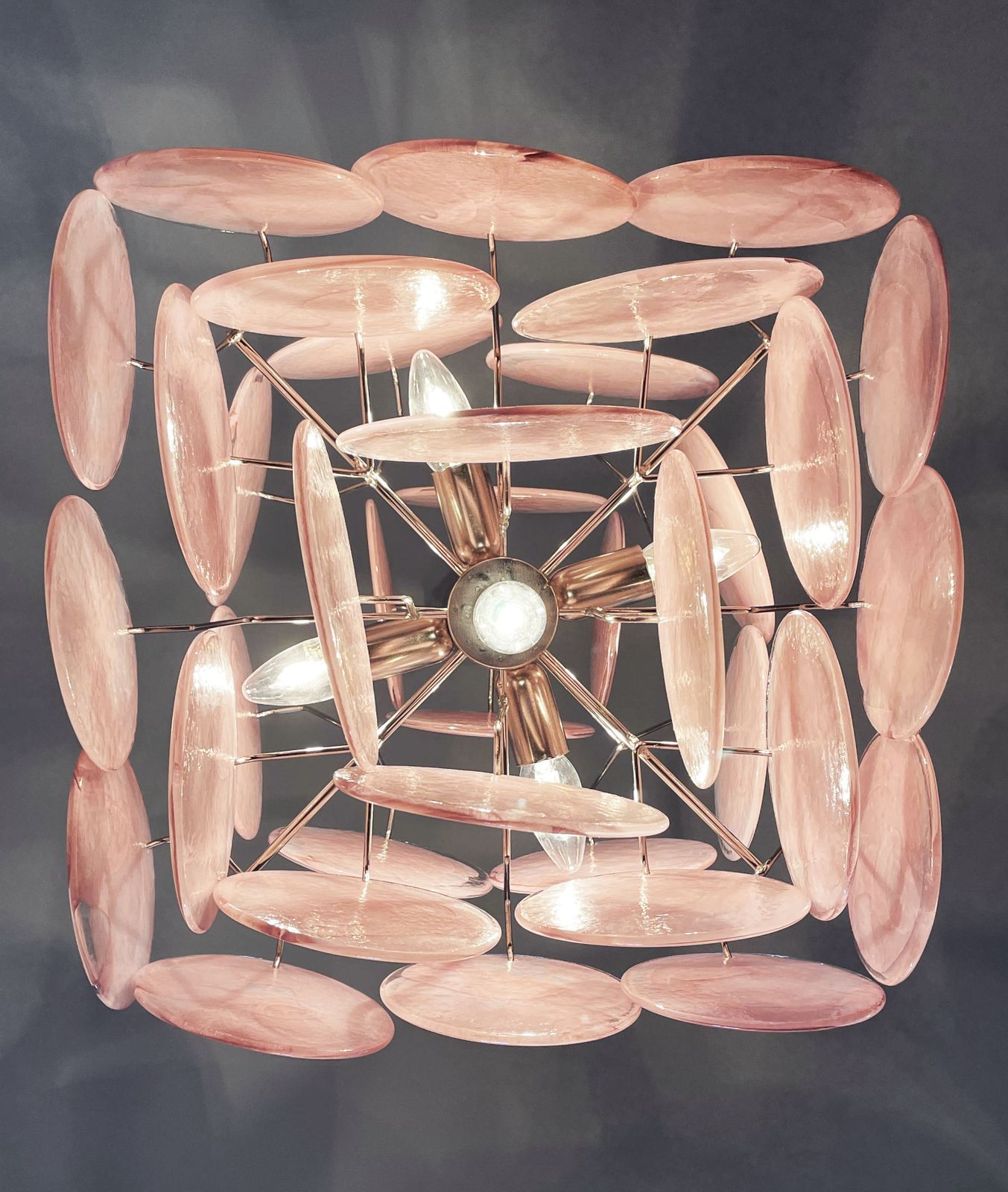 Vintage Italian Murano Chandelier   36 Pink Disks photo for sale