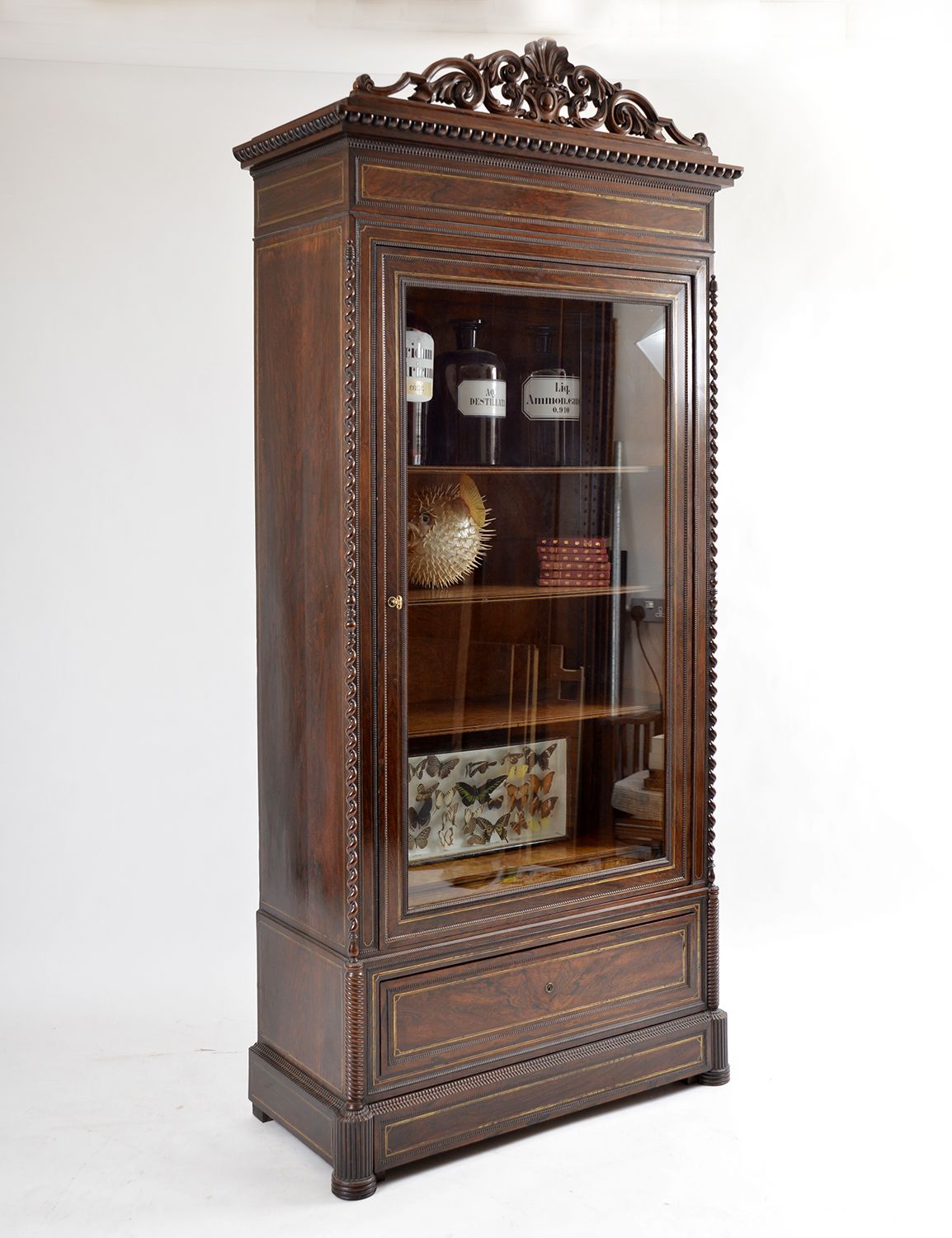 photo furniture 19th Century Louis XVI Style French Vitrine Display Cabinet Bookcase Rosewood Satin Birch Boxwood London Plane