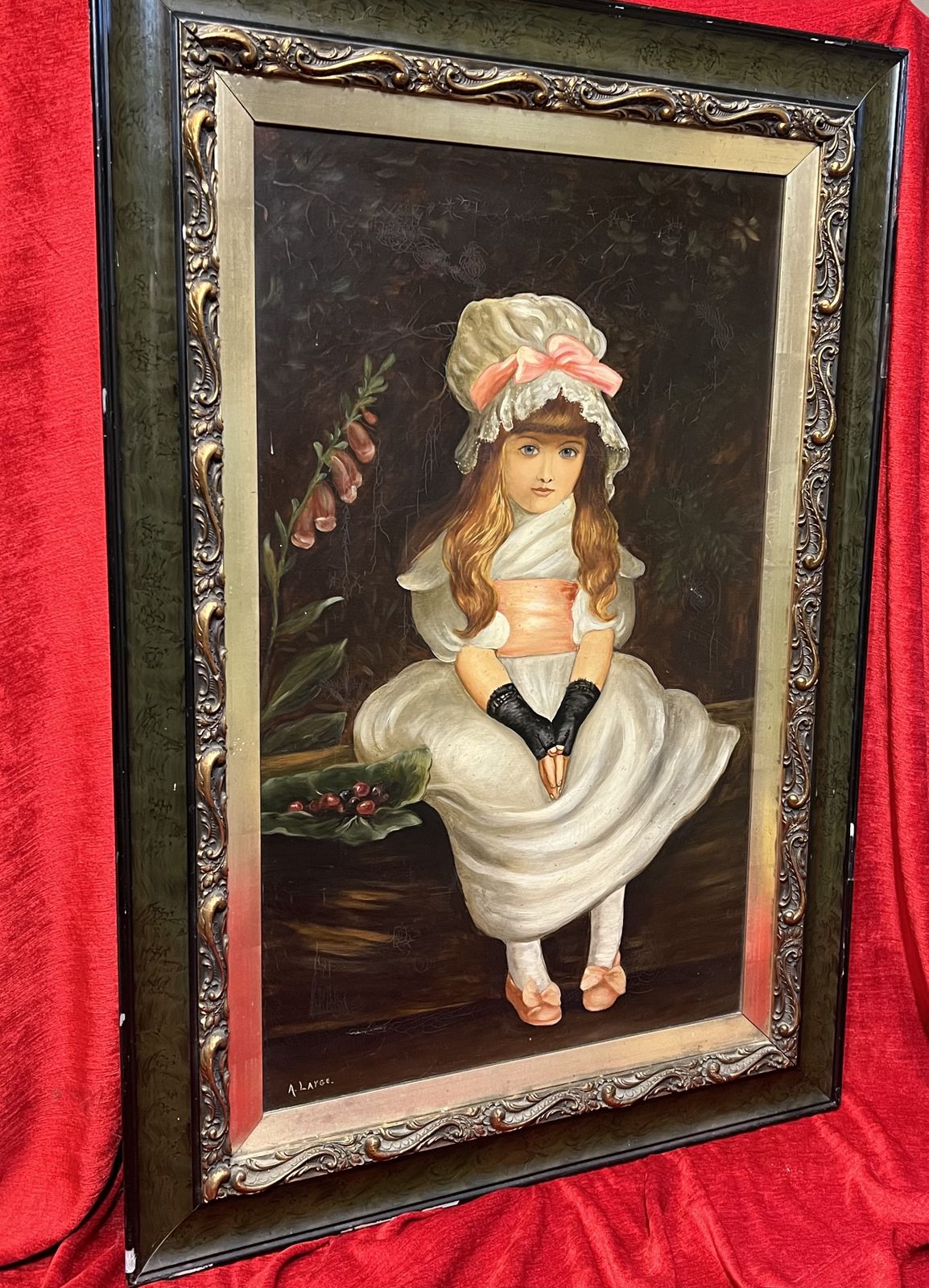 19th Century English School After Sir John Everett Millais 'Cherry Ripe' Oil Painting In Gilt Wood Frame photo vintage