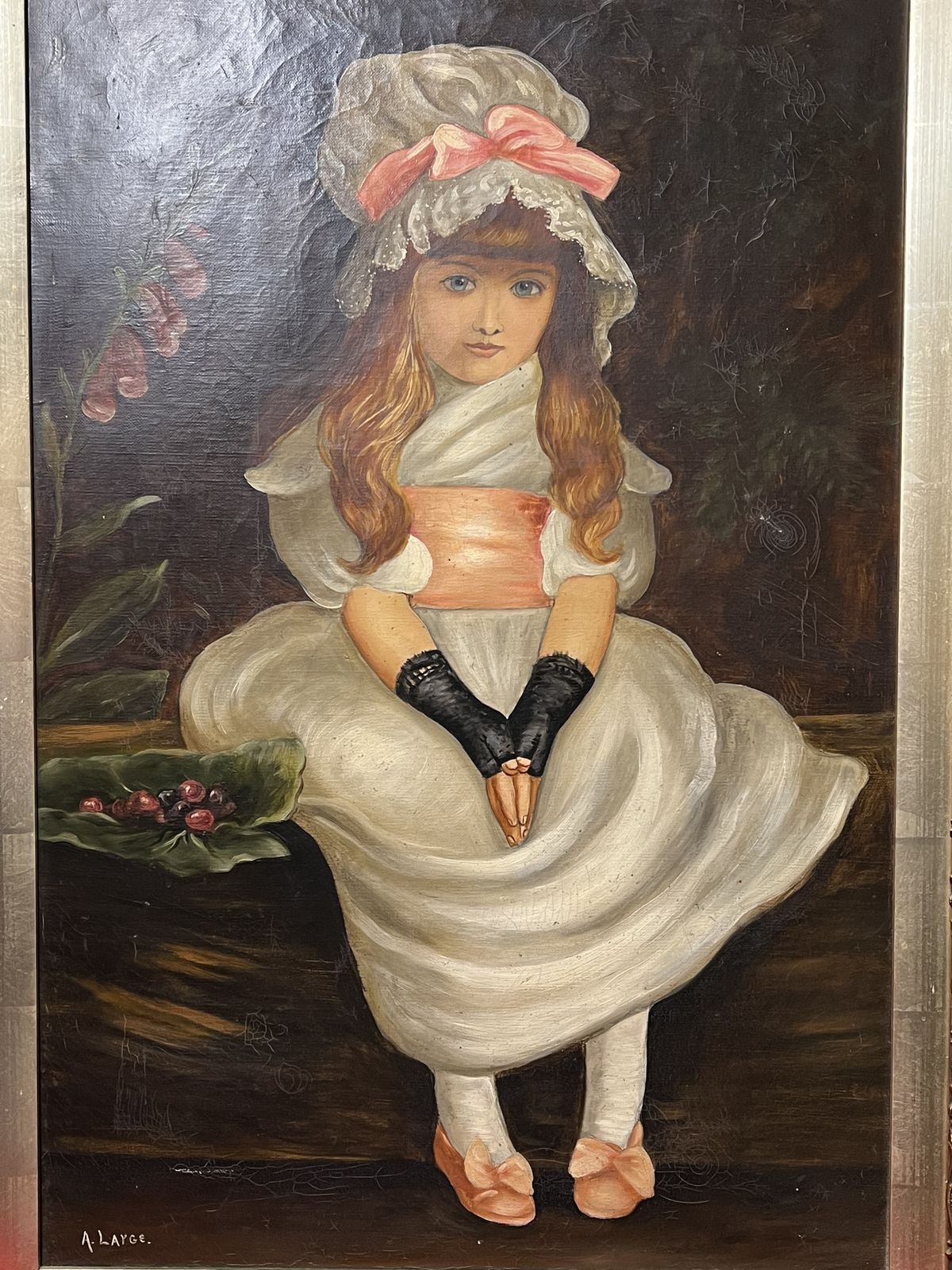 photo for sale 19th Century English School After Sir John Everett Millais 'Cherry Ripe' Oil Painting In Gilt Wood Frame