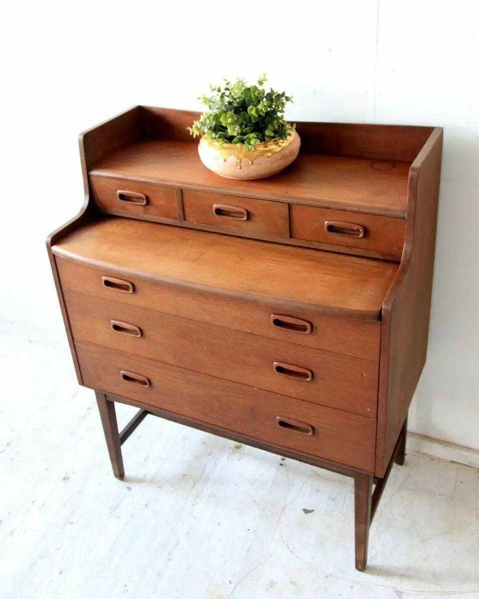 Mid Century Curvy Dressing Table In Teak With Pull Out Mirror photo vintage