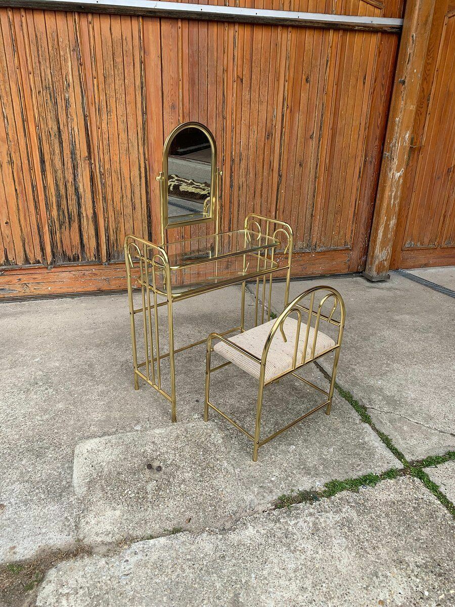 Vintage Dressing Table And Stool In Brass, 1950 photo furniture