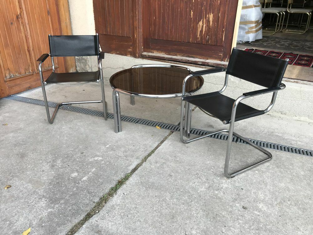 photo for sale Mid Century Chrome Tubular Coffee Table With Chairs, 1960s, Set Of 3