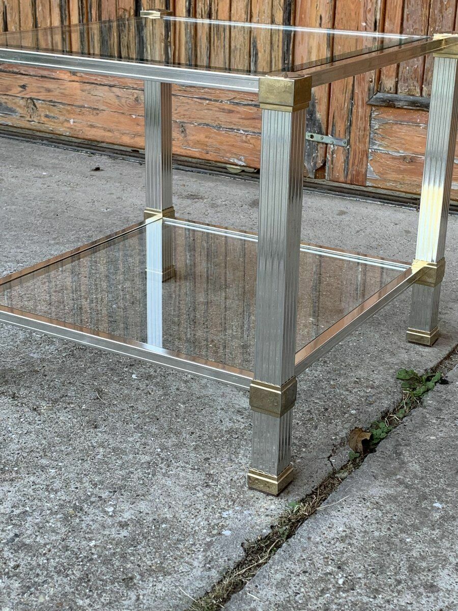Vintage Brass And Chrome Coffee Table By Pierre Vandel, Paris, 1970s photo furniture