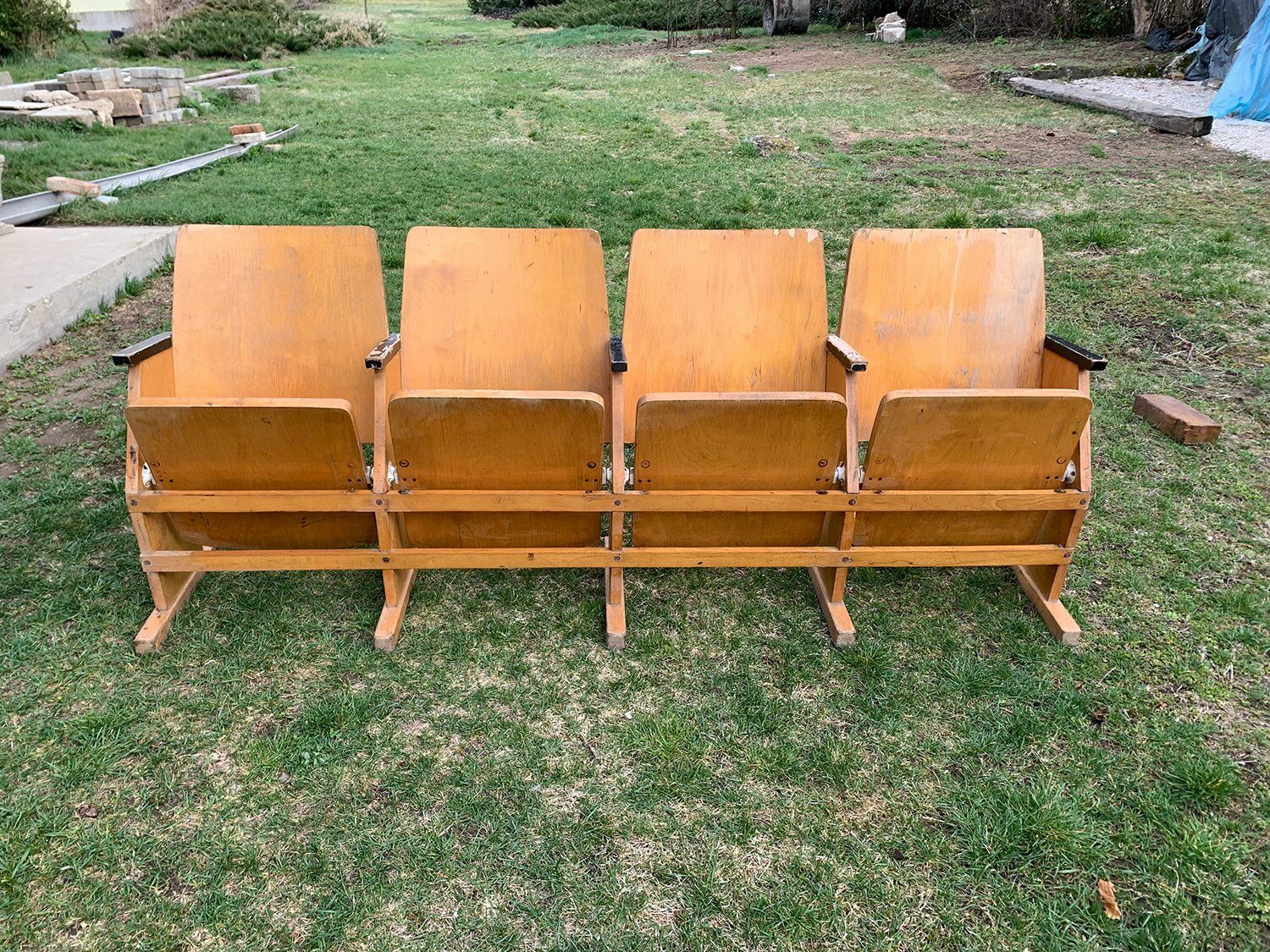 Mid Century Hungarian Four Seater Cinema Bench, 1950s photo for sale