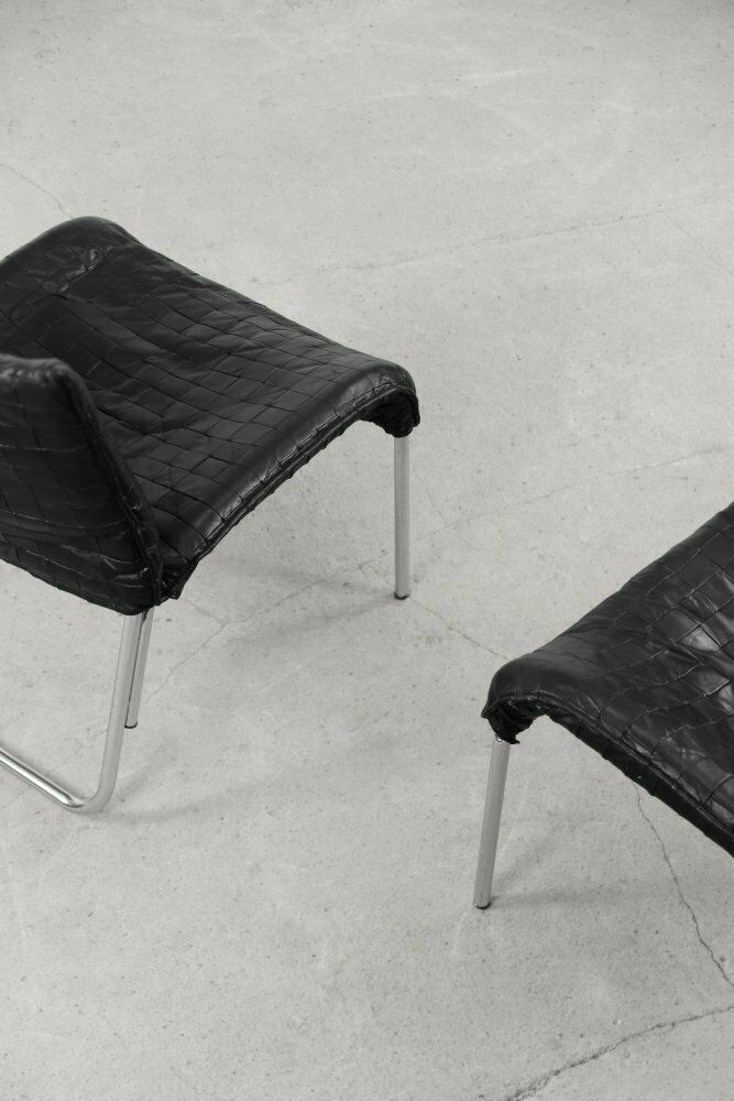 Mid Century Scandinavian Modern Black Patchwork Leather Lounge Chairs From Ikea, 1980s, Set Of 2 photo 2892.0