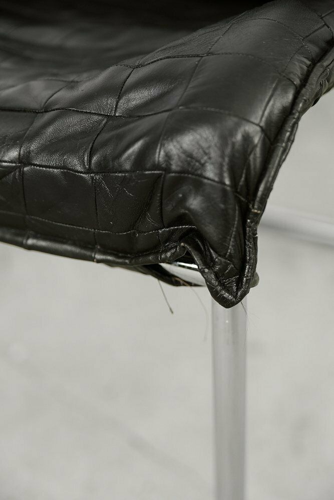 Mid Century Scandinavian Modern Black Patchwork Leather Lounge Chairs From Ikea, 1980s, Set Of 2 photo vintage
