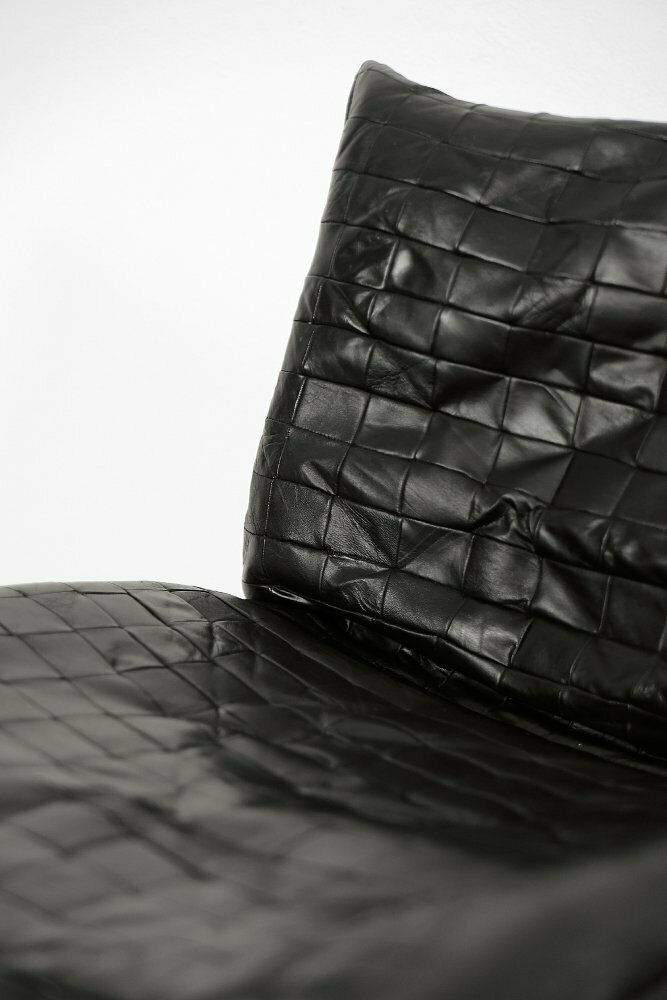 photo furniture Mid Century Scandinavian Modern Black Patchwork Leather Lounge Chairs From Ikea, 1980s, Set Of 2