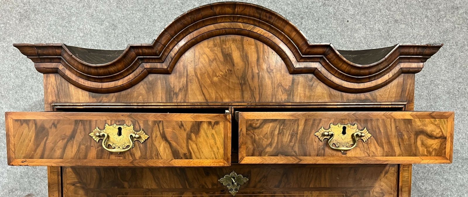 photo furniture An Unusual William And Mary Period Figured Walnut Escritoire
