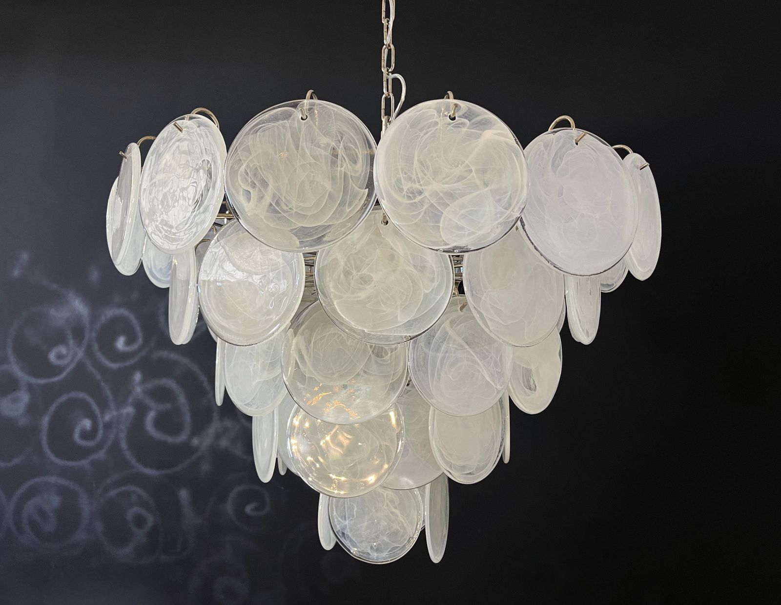 High Quality Murano Chandelier Space Age   57 White Albaster Iridescent Glasses photo for sale
