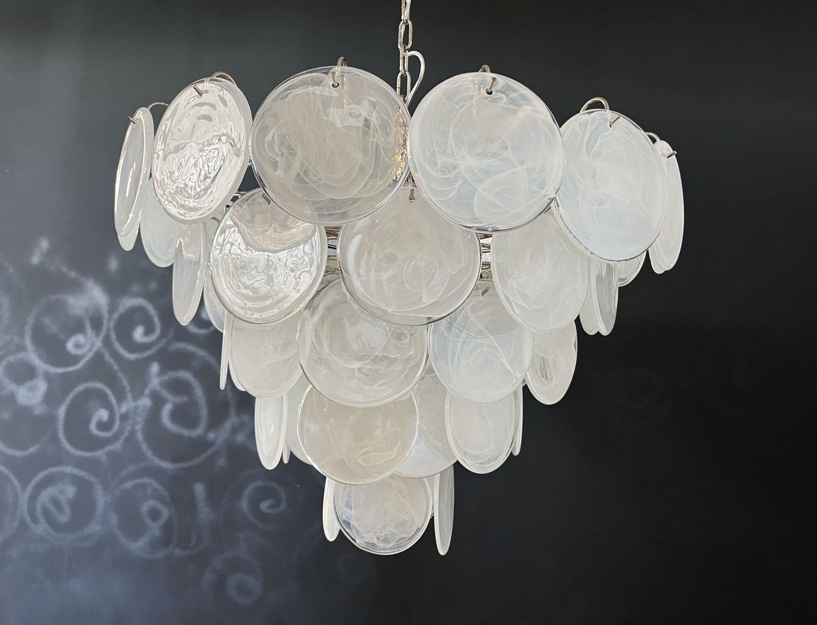 photo furniture High Quality Murano Chandelier Space Age   57 White Albaster Iridescent Glasses