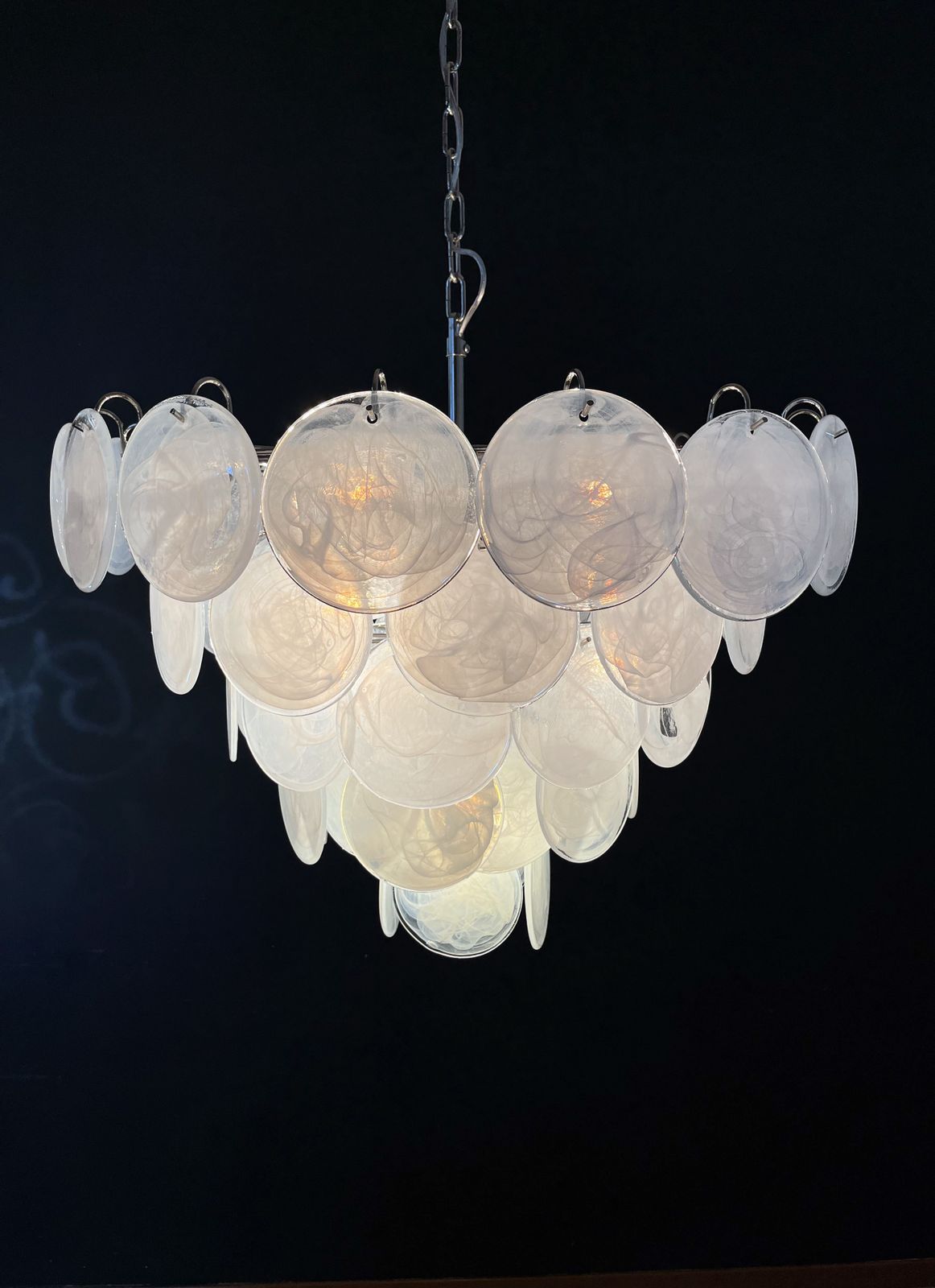 High Quality Murano Chandelier Space Age   57 White Albaster Iridescent Glasses
