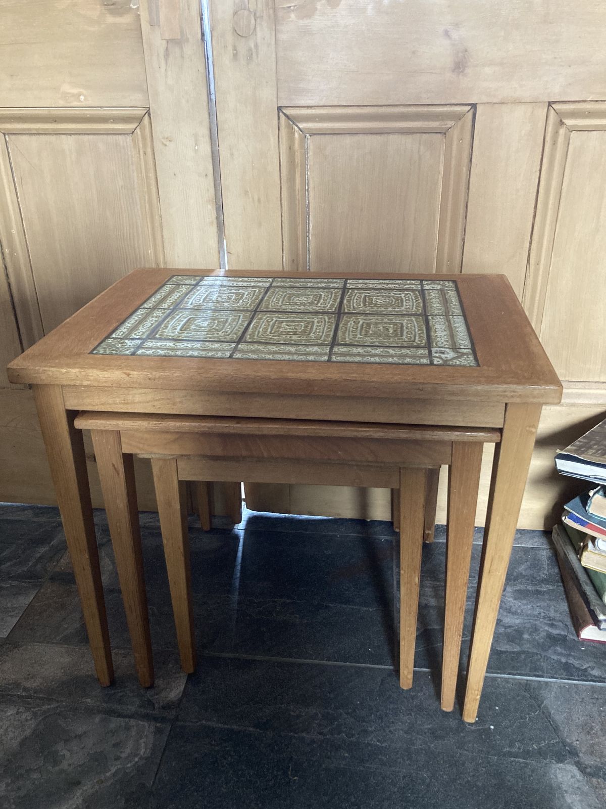 1960s Kvalitet Danish Teak Nest Of Tables With Tiled Top photo furniture