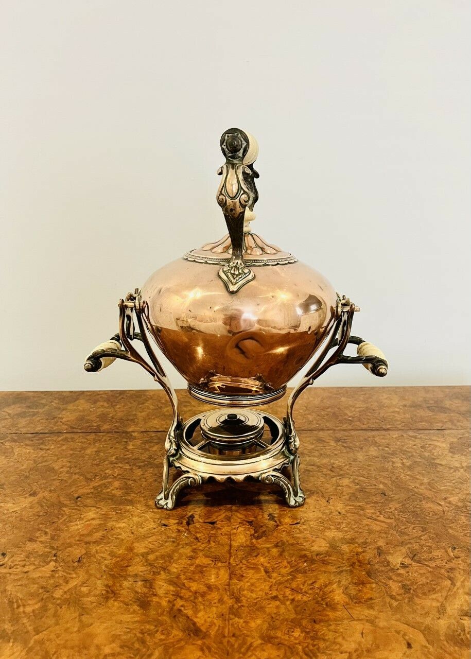 Unusual Victorian Quality Copper Kettle On A Stand photo for sale