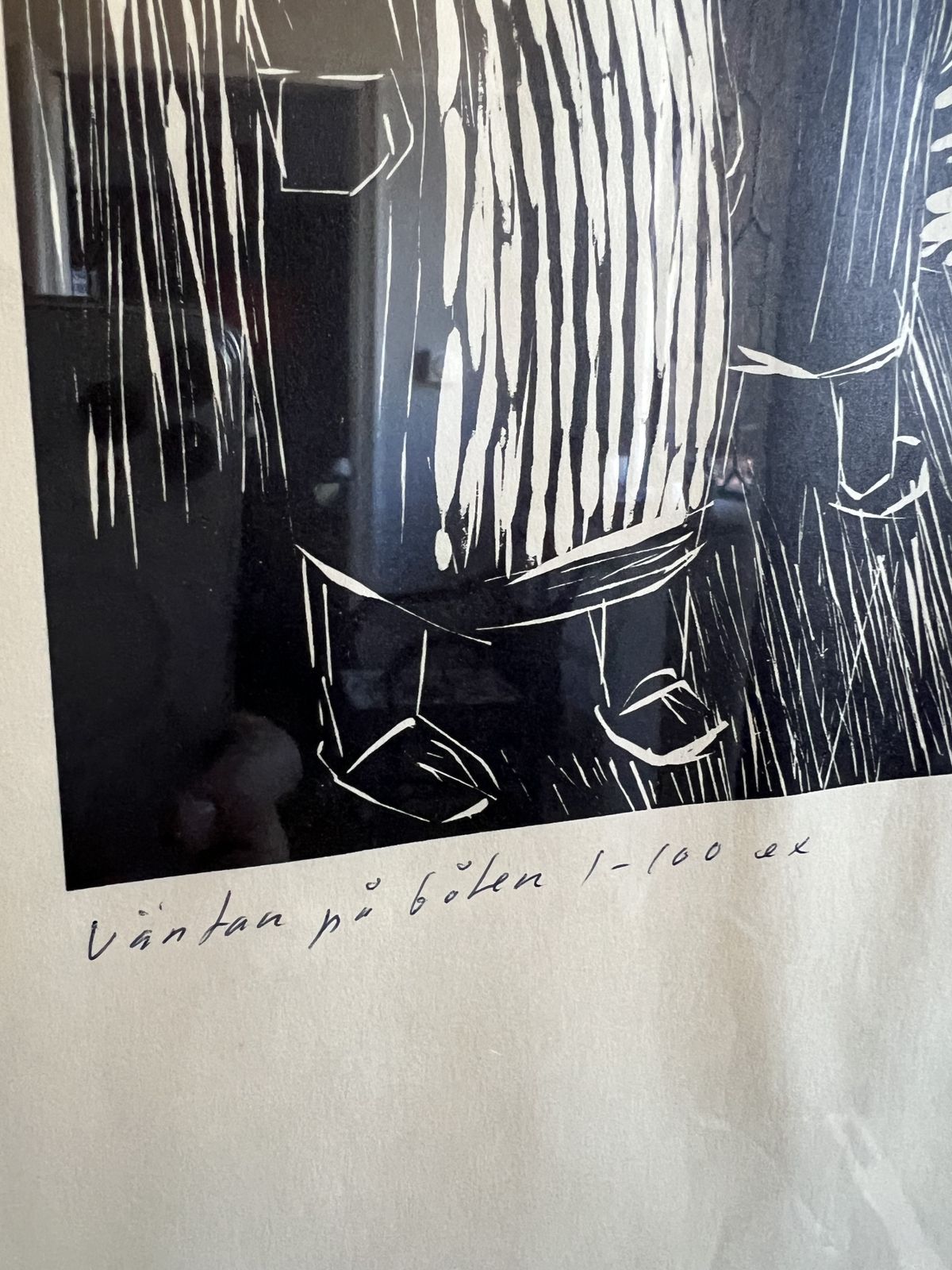 "Waiting For The Fishing Boats" Original Mid Century Swedish Lino Print By Einar Emland photo 175.0