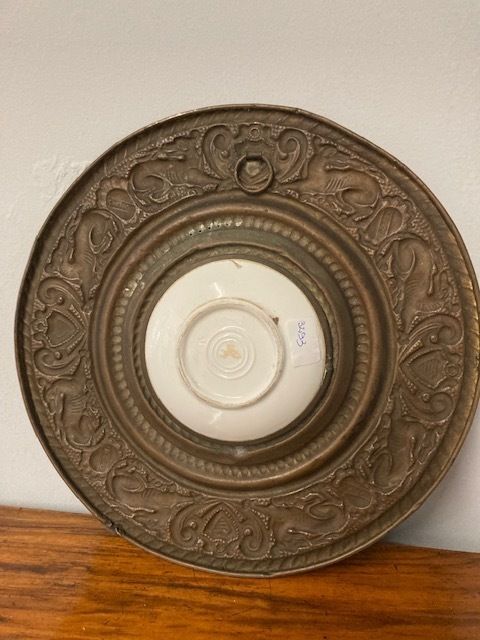photo for sale Antique 19th Century Miniature Porcelain Plate With Embossed Brass Frame.