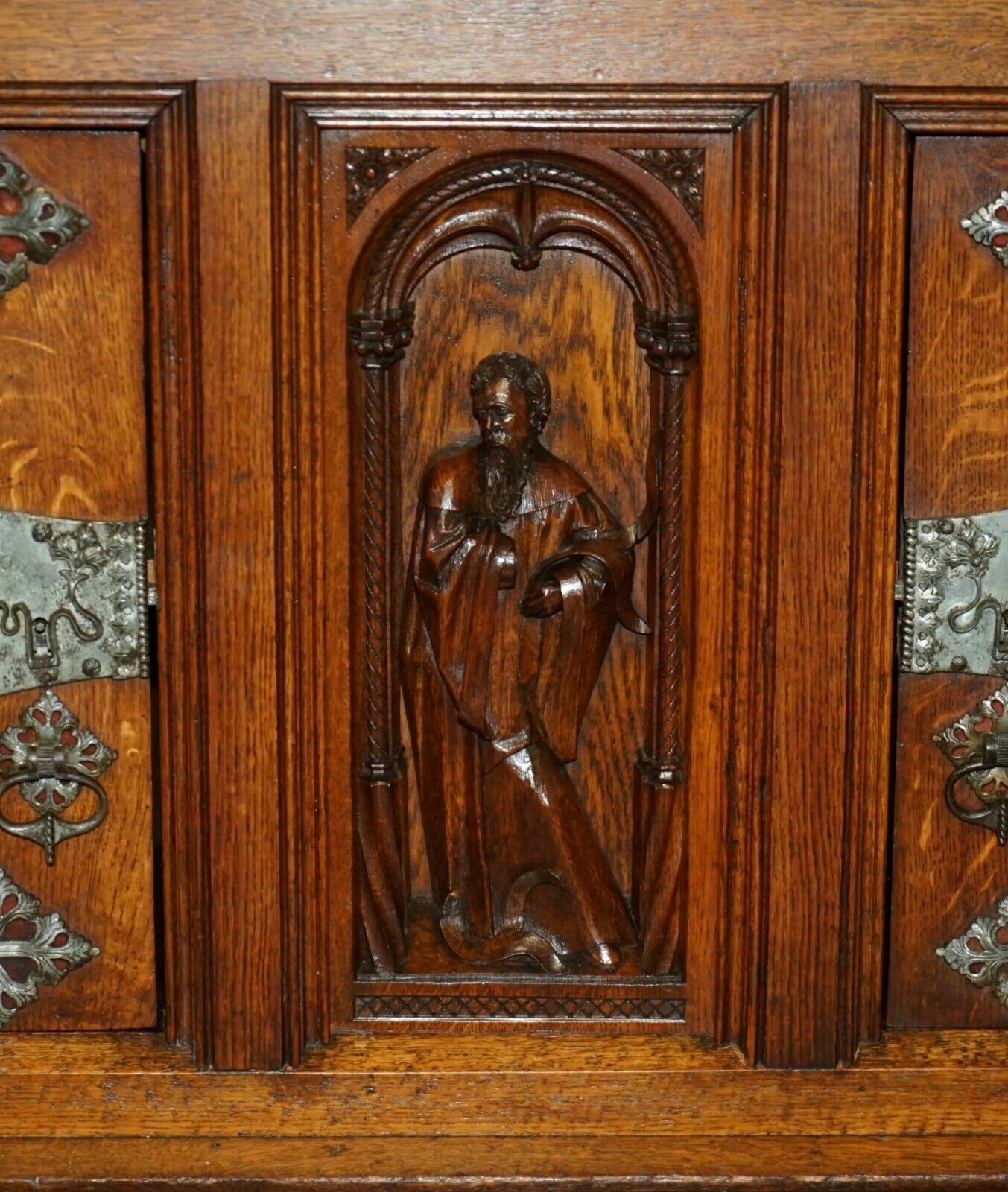 Exquisite Gothic Revival Circa 1860 Hand Carved Sideboard Must See Pictures photo vintage