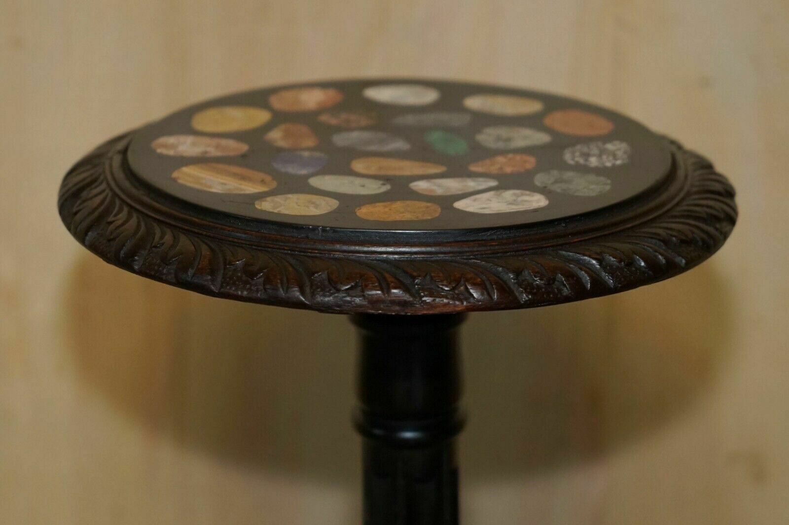 Fine Antique Victorian 1880 Pietra Dura Specimen Marble Side End Lamp Table photo for sale
