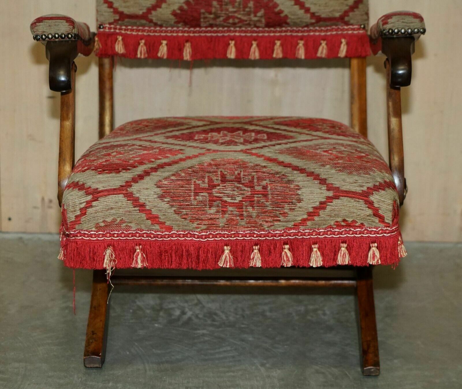 Stunning Antique Victorian Military Campaign Kilim Upholstered Folding Armchair photo buy