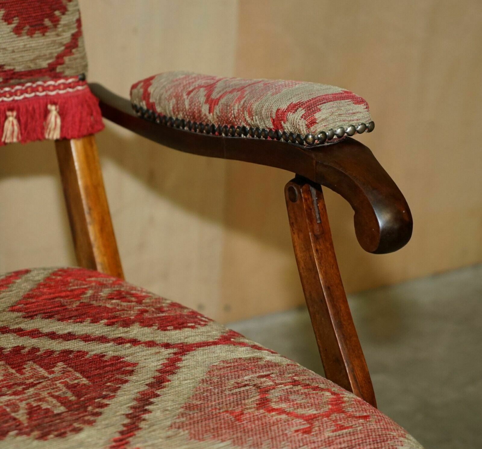 photo furniture Stunning Antique Victorian Military Campaign Kilim Upholstered Folding Armchair