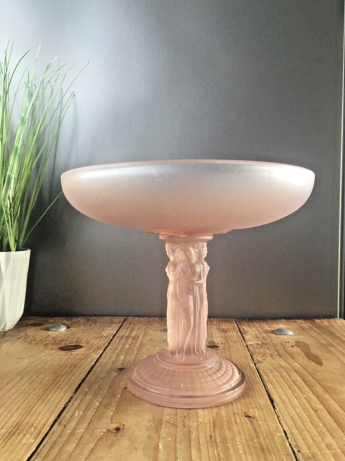 Rare Art Deco Jobling 3 Grace's Pink Lady Maiden Frosted Glass Pedestal Centrepiece Bowl photo for sale
