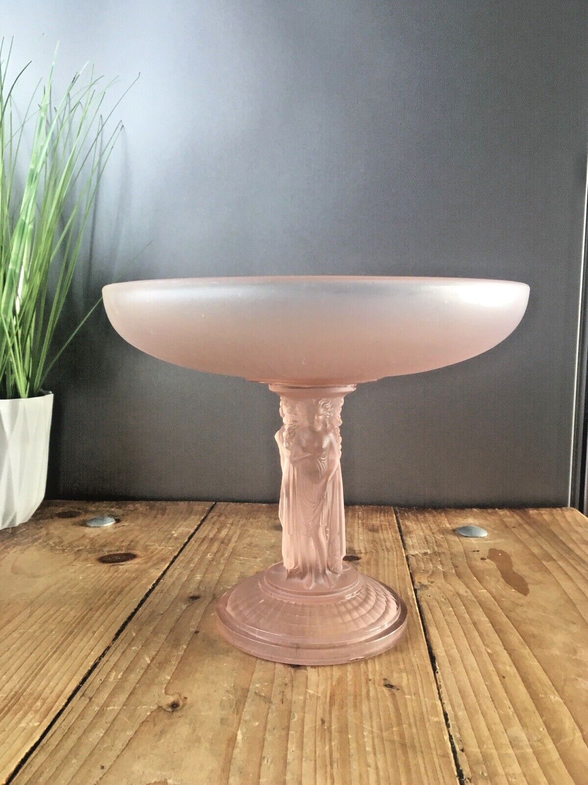 Rare Art Deco Jobling 3 Grace's Pink Lady Maiden Frosted Glass Pedestal Centrepiece Bowl photo Home Decor