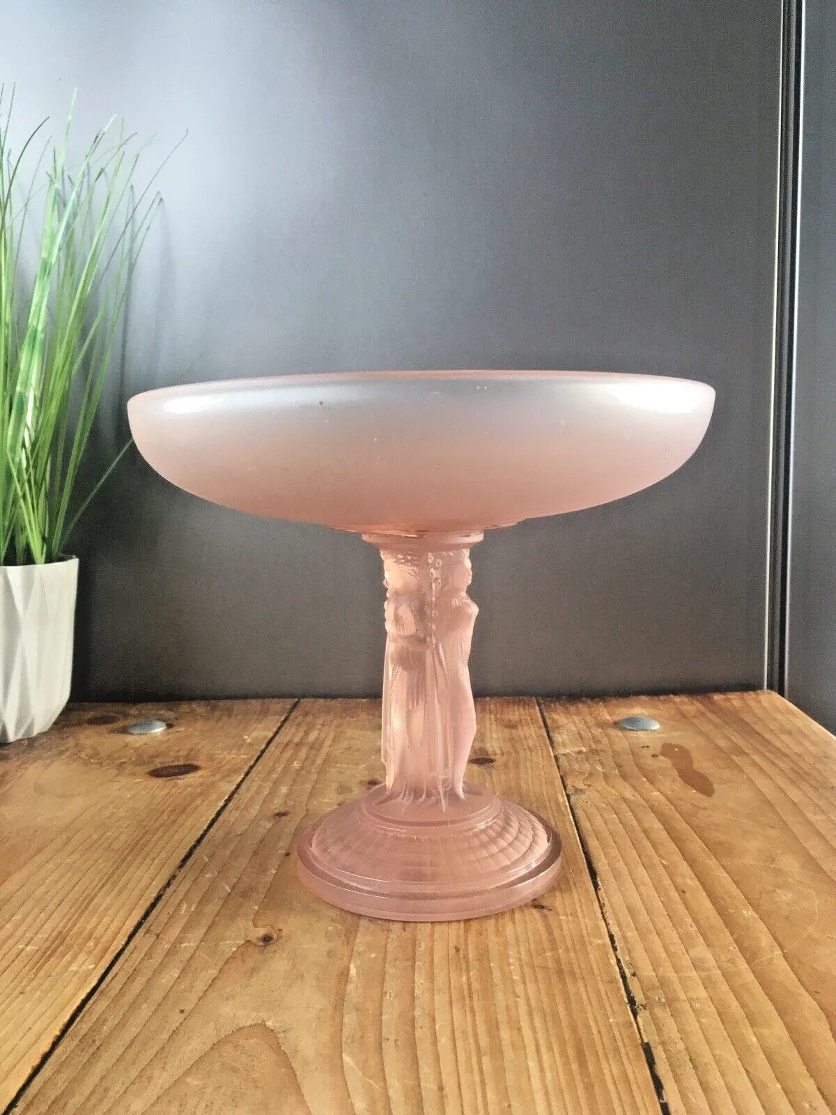 photo for sale Rare Art Deco Jobling 3 Grace's Pink Lady Maiden Frosted Glass Pedestal Centrepiece Bowl