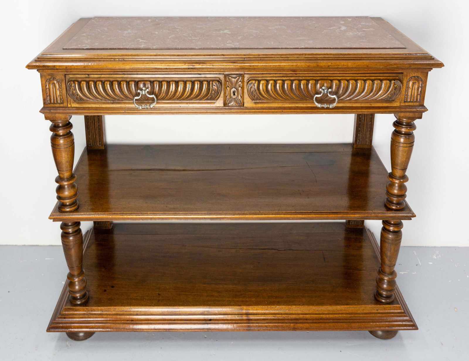 Baluster Console Or Serving Table Marble Top Louis XIII St, French, Late 19th C photo for sale